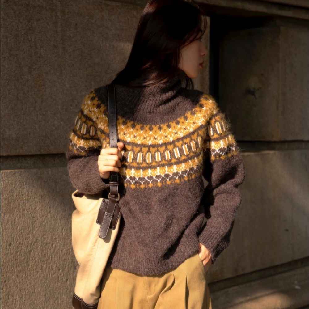 VITA MIND Fair Isle alpaca wool blend high-neck sweater